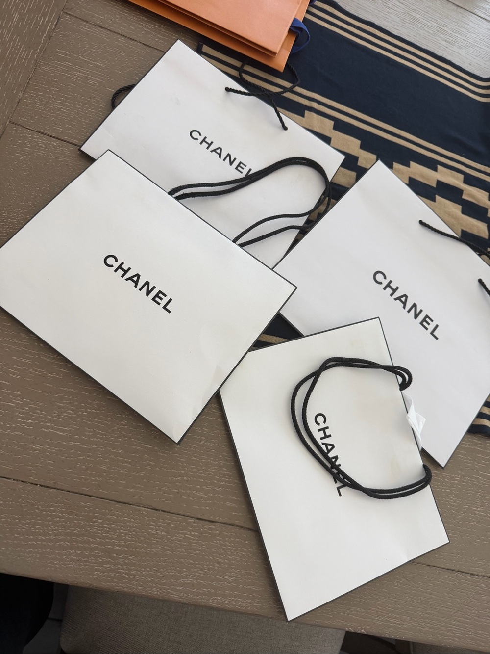 CHANEL White Shopping Bags with Black Logo and Handles
